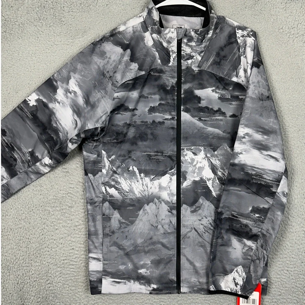 NEW The North Face Ambition Jacket Mens Large Mid Grey Mountain Print Full Zip
